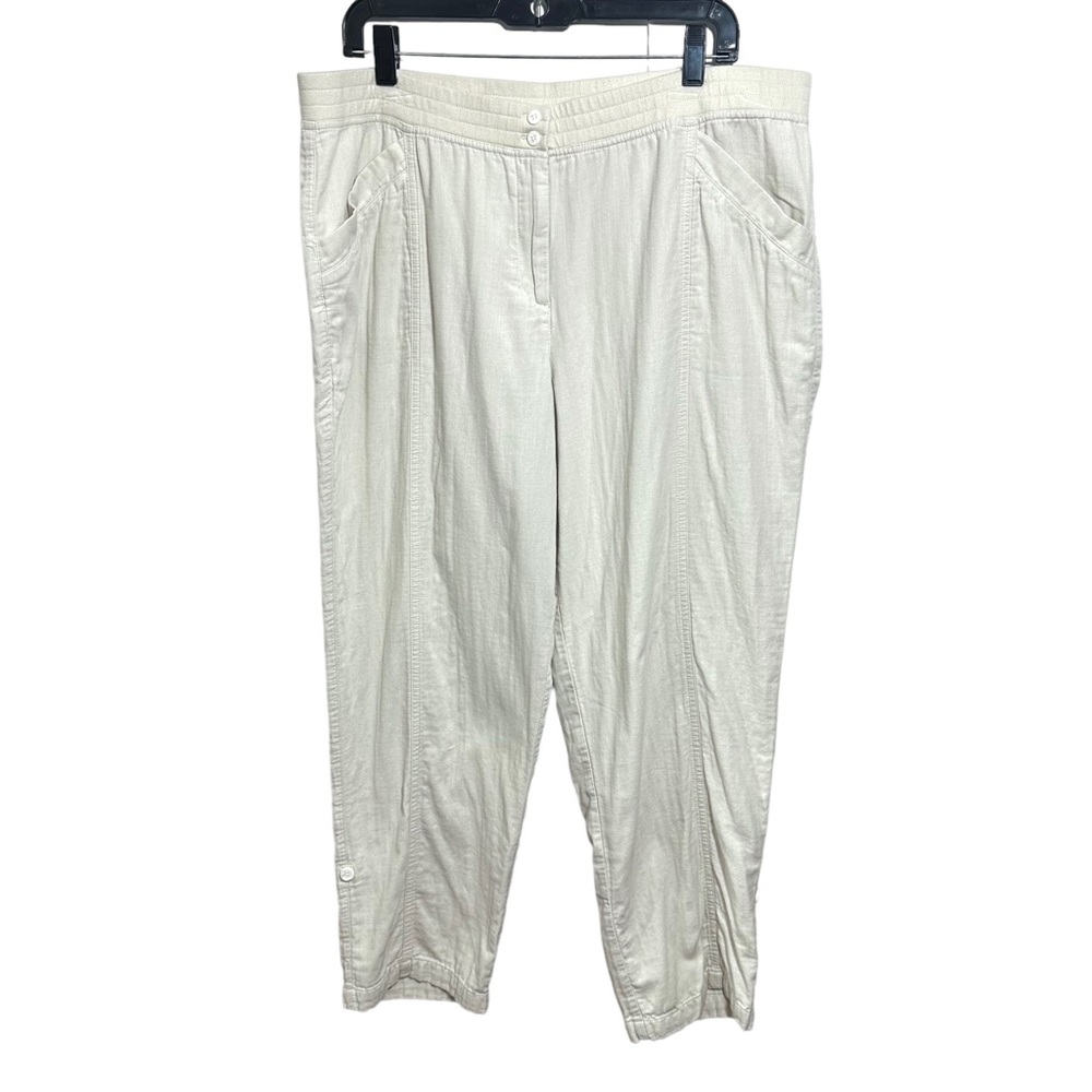 J Jill Women's Size 18 Cream 100% Cotton Roll Up Hem Pants Casual Lightweight